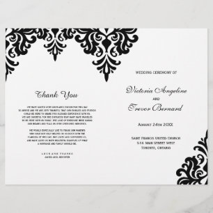 Elegant Black and White Damask Wedding Programs
