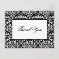 Elegant Black And White Damask Wedding Thank You