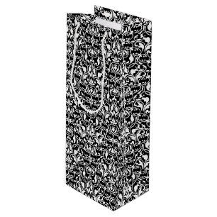 Elegant Black and White Damask Wine Gift Bag
