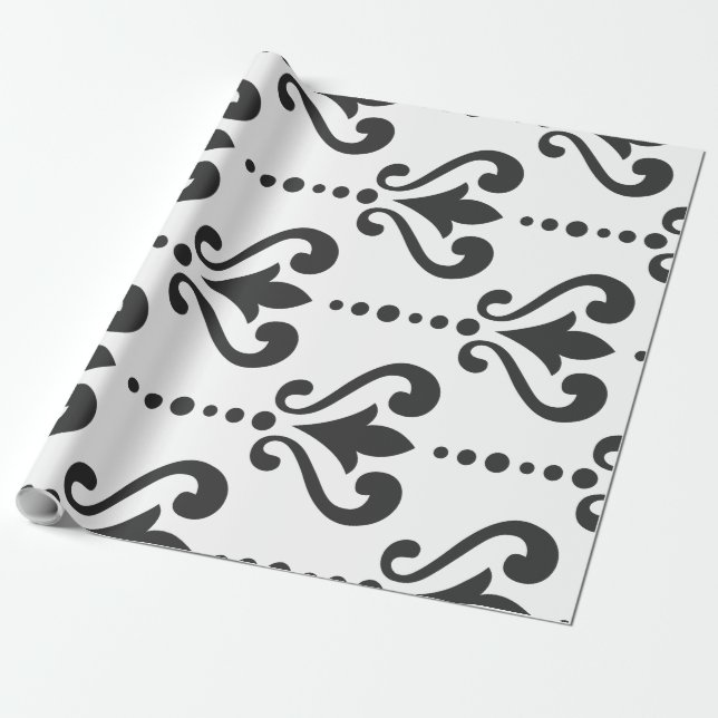 Elegant Black and White Damask Wrapping Paper (Unrolled)