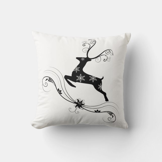 Elegant Black and White Deer Christmas Pillow (Front)