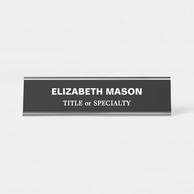 Elegant Black and White  Desk Name Plate (Front)