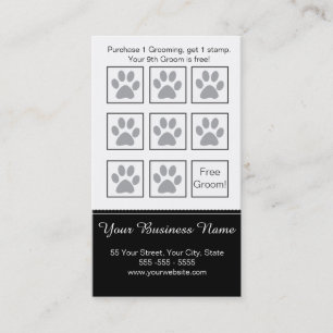 Elegant Black and White Dog Grooming Loyalty Card