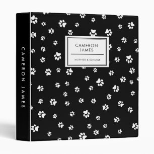Elegant Black and White Dog Paw Prints Pattern Binder