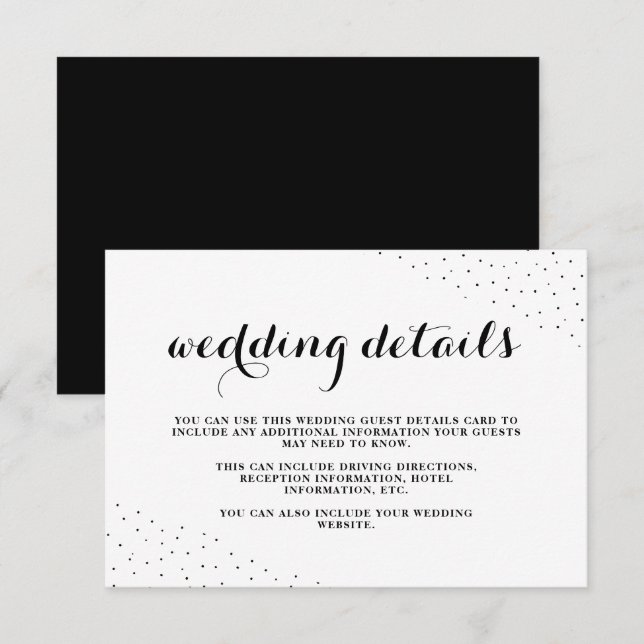 Elegant Black and White Dots Wedding Details Enclosure Card (Front/Back)