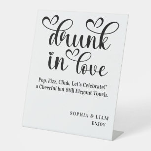 Elegant Black and White Drunk in Love Bar Wedding Pedestal Sign