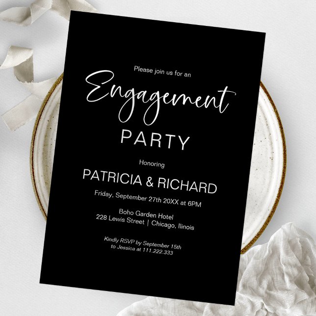 Elegant Black And White Engagement Party Invitation (Creator Uploaded)