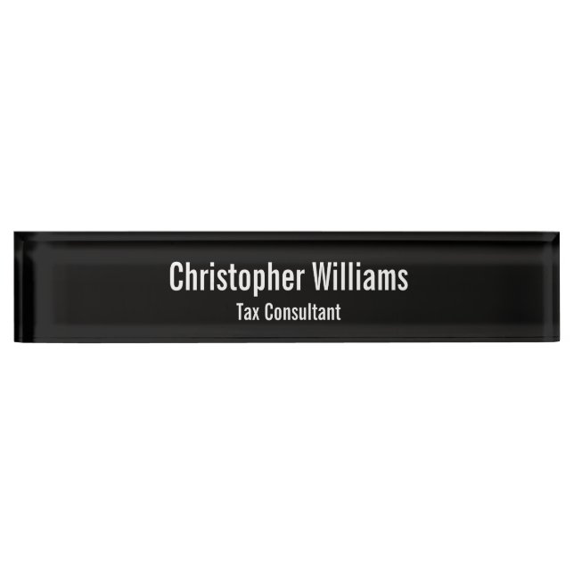 Elegant Black and White Executive Office Title Nameplate (Front)