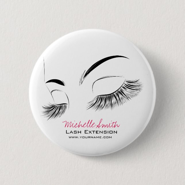 Elegant Black and White Eyelashes Drawing Lash Bar 2 Inch Round Button (Front)