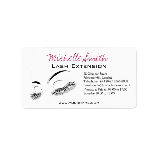 Elegant Black and White Eyelashes Drawing Lash Bar Label (Front)