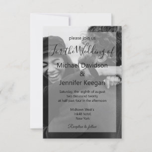 elegant black and white faded photo modern wedding invitation