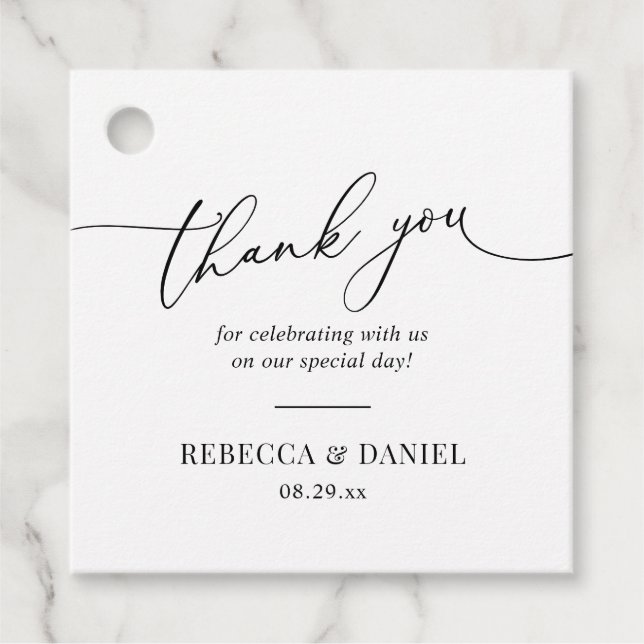 Elegant Black and White Favours Thank You Favour Tags (Front)