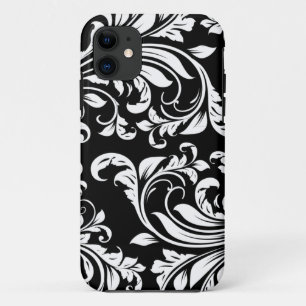 Elegant Black and white floral damask iPhone 11 Case