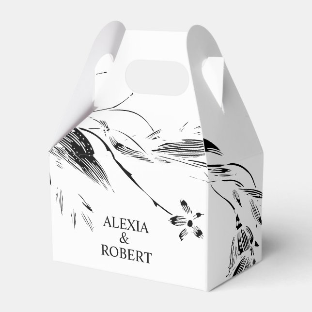 Elegant black and white floral garland wedding favor box (Front Side)
