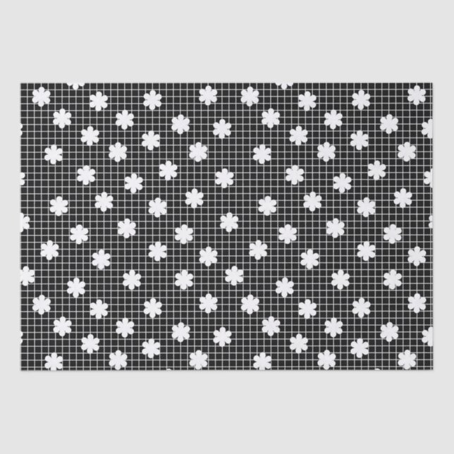 Elegant Black and White Floral Grid Tissue Paper (Front)