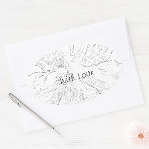 Elegant Black and White Floral Line Art Oval Sticker
