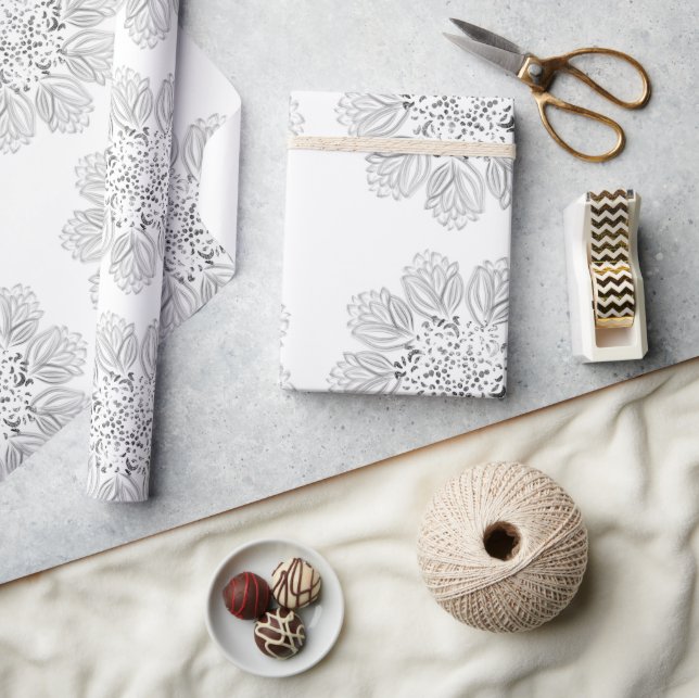 Elegant Black and White Floral Mandala Pattern Wrapping Paper (Crafts)