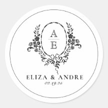 Elegant Black and White Floral Monogram Wedding