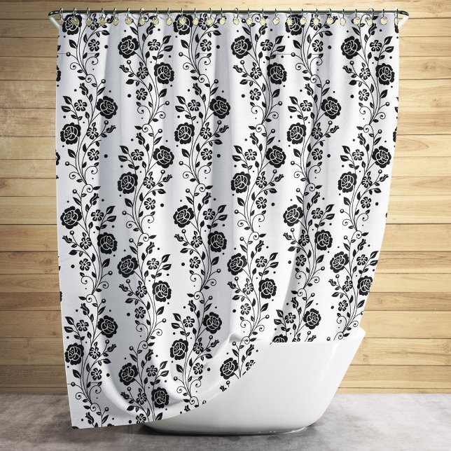 Elegant Black And White Floral Pattern (Elegant Black And White Floral Pattern Shower Curtain)