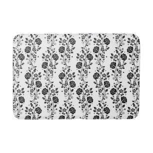 Elegant Black And White Floral Pattern  Bath Mat