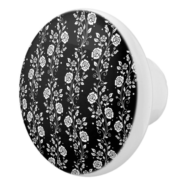 Elegant Black And White Floral Pattern Ceramic Knob (Right)