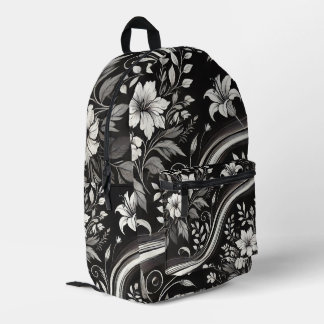 Elegant Black and White Floral Pattern Printed Backpack