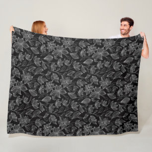 Elegant Black and White Floral Personalized  Fleece Blanket