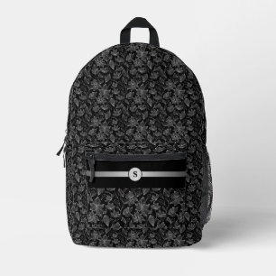 Elegant Black and White Floral Personalized Printed Backpack
