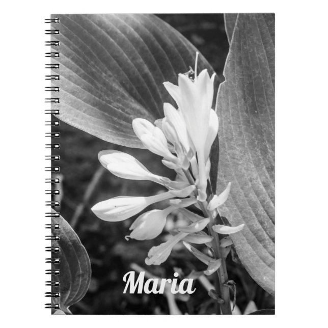 Elegant Black and White Floral Photo Personalized Notebook (Front)