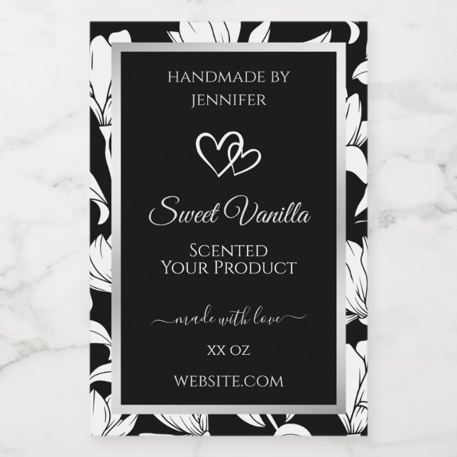Elegant Black and White Floral Product Labels (Single Label)