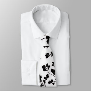 Elegant Black And White Floral Silhouette Botanica Tie