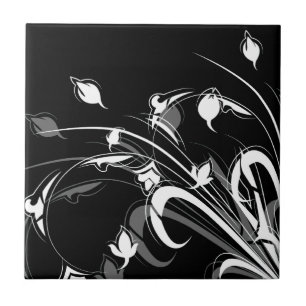 Elegant Black and White Floral Tile