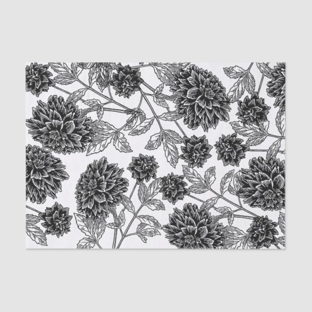 Elegant Black and White Floral Tissue Paper (Front)