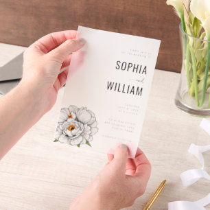 Elegant Black and White Floral Wedding Invitation
