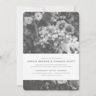 Elegant Black and White Floral Wedding Invitation