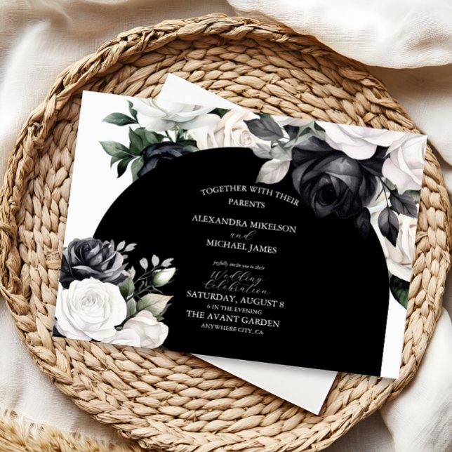 Elegant Black and White Floral Wedding Invitation (Creator Uploaded)