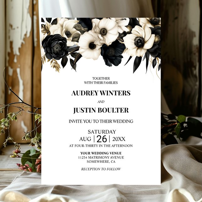 Elegant Black and White Floral Wedding Invitation (Creator Uploaded)