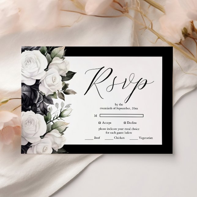 Elegant Black and White Floral Wedding RSVP Card (Creator Uploaded)