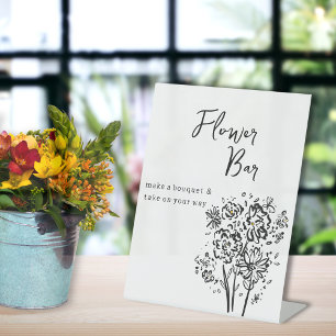 Elegant Black and White Flower Bar Pedestal Sign
