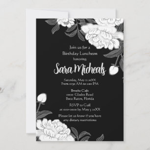 Elegant Black and White Flower Luncheon Invitation
