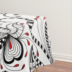 Elegant Black And White Flowers & Hearts Tablecloth