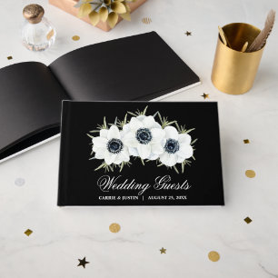 Elegant Black and White Flowers Wedding Guest Book