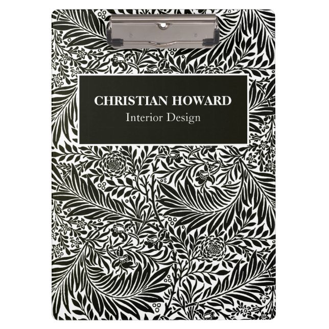 Elegant Black and White Foliage Business Branded Clipboard (Front)