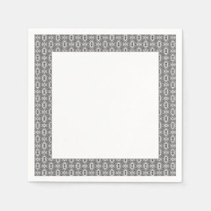 Elegant Black and White Folk Floral Seamless Patte Napkin