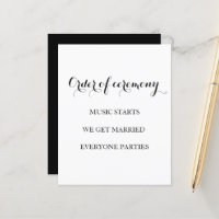 Elegant black and white funny wedding program