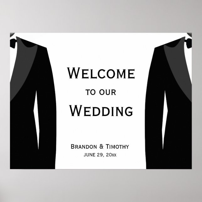 Elegant Black And White Gay Wedding Reception Sign (Front)
