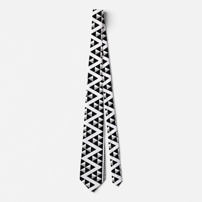 Elegant Black and White Geometric Aztec Pattern Tie (Front)