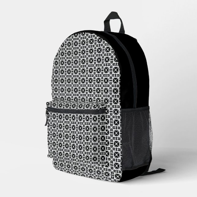 Elegant Black and White Geometric Pattern Printed Backpack (Back Corner Right)