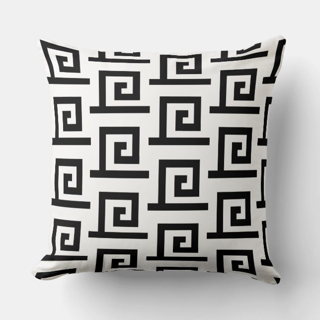 Elegant Black and White Geometric Pattern Throw Pillow (Front)
