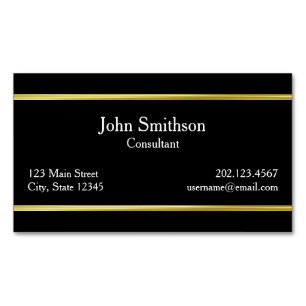 Elegant Black and White Gold Border Magnetic Business Card